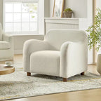 Wayne 35  Wide Boucle Upholstered Teddy Accent Chair with Solid Wood Legs by HULALA HOME