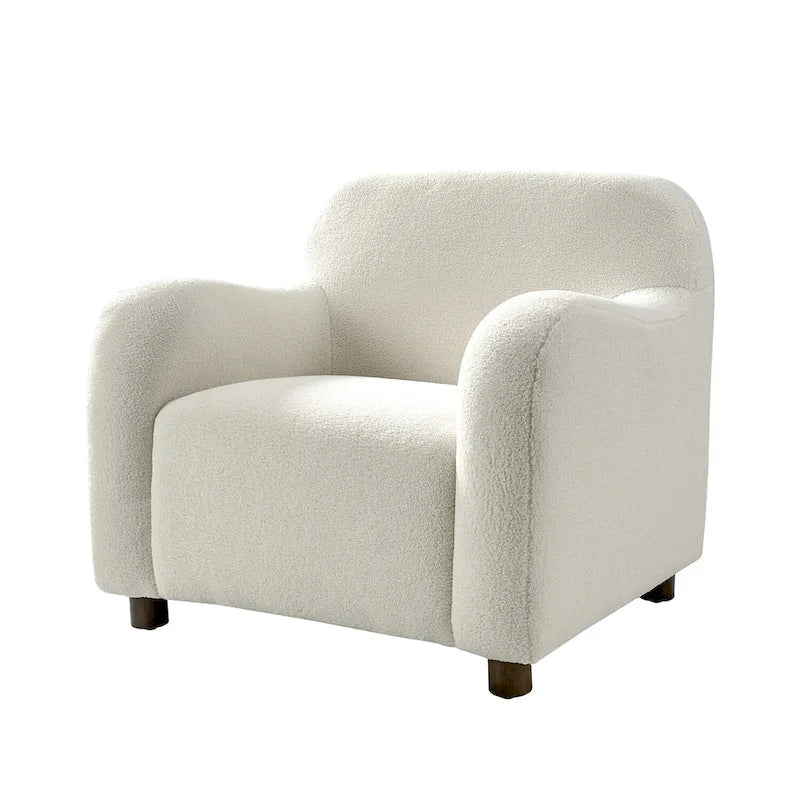 Wayne 35  Wide Boucle Upholstered Teddy Accent Chair with Solid Wood Legs by HULALA HOME