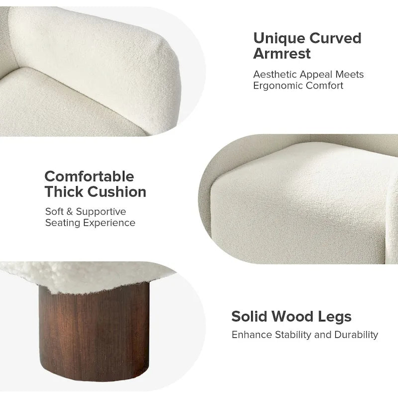 Wayne 35  Wide Boucle Upholstered Teddy Accent Chair with Solid Wood Legs by HULALA HOME