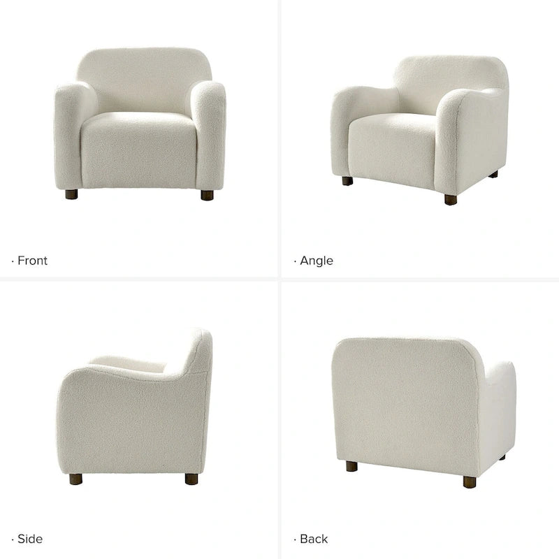 Wayne 35  Wide Boucle Upholstered Teddy Accent Chair with Solid Wood Legs by HULALA HOME