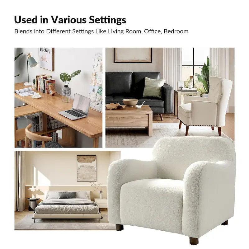 Wayne 35  Wide Boucle Upholstered Teddy Accent Chair with Solid Wood Legs by HULALA HOME