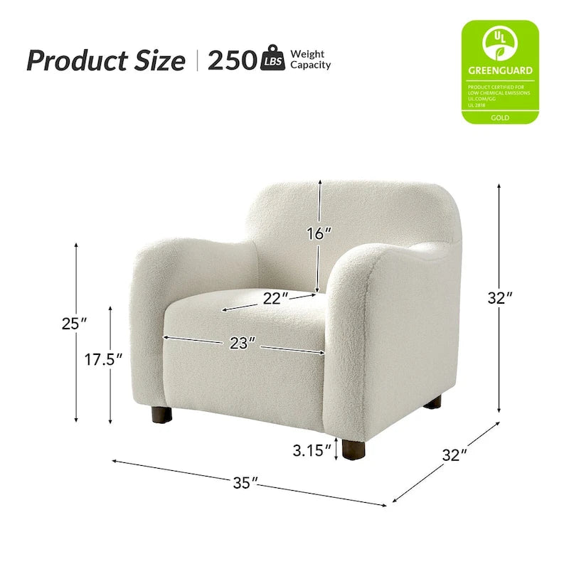 Wayne 35  Wide Boucle Upholstered Teddy Accent Chair with Solid Wood Legs by HULALA HOME