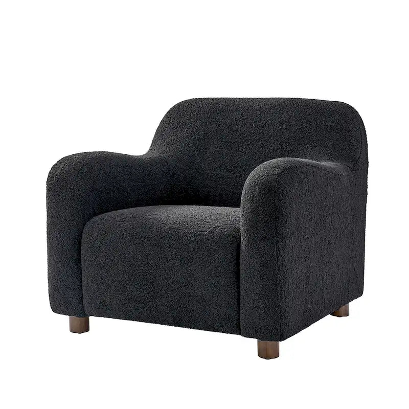 Wayne 35  Wide Boucle Upholstered Teddy Accent Chair with Solid Wood Legs by HULALA HOME