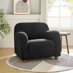 Wayne 35  Wide Boucle Upholstered Teddy Accent Chair with Solid Wood Legs by HULALA HOME