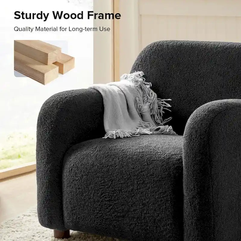 Wayne 35  Wide Boucle Upholstered Teddy Accent Chair with Solid Wood Legs by HULALA HOME
