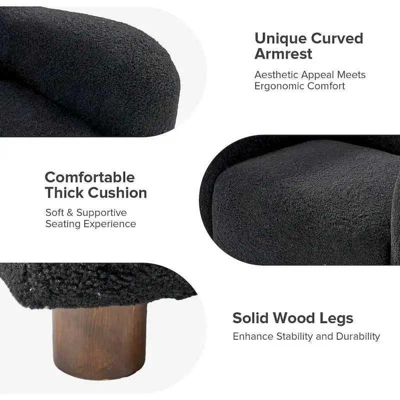 Wayne 35  Wide Boucle Upholstered Teddy Accent Chair with Solid Wood Legs by HULALA HOME