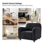 Wayne 35  Wide Boucle Upholstered Teddy Accent Chair with Solid Wood Legs by HULALA HOME