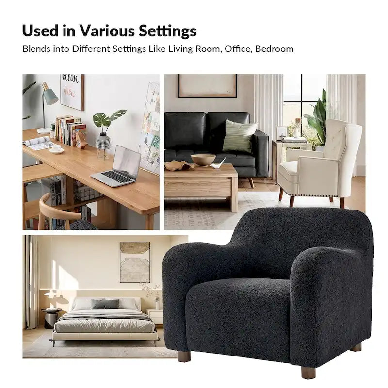 Wayne 35  Wide Boucle Upholstered Teddy Accent Chair with Solid Wood Legs by HULALA HOME