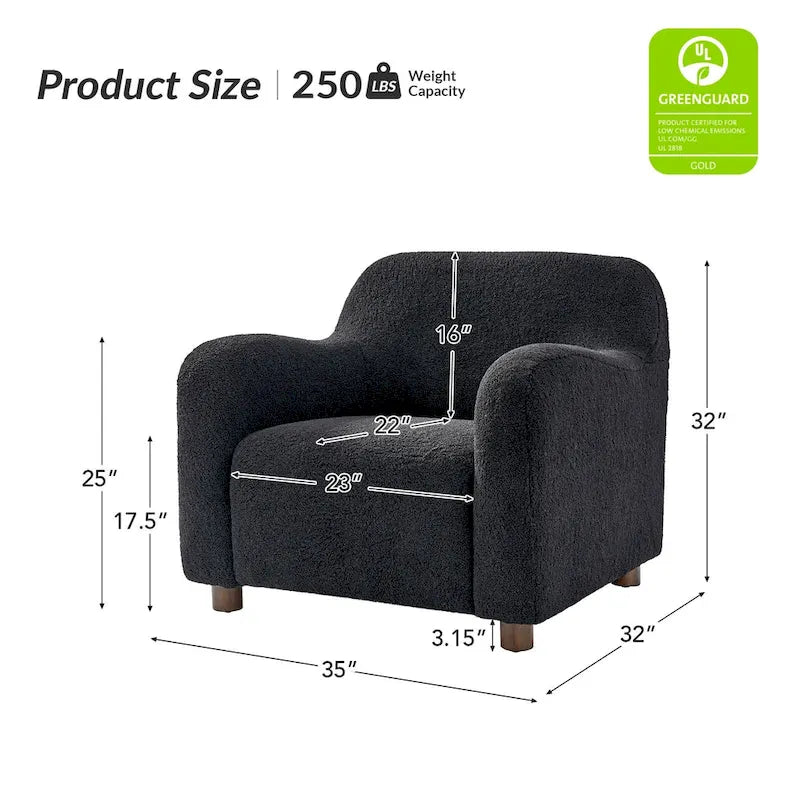 Wayne 35  Wide Boucle Upholstered Teddy Accent Chair with Solid Wood Legs by HULALA HOME