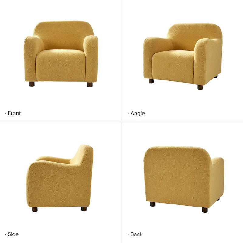 Wayne 35  Wide Boucle Upholstered Teddy Accent Chair with Solid Wood Legs by HULALA HOME