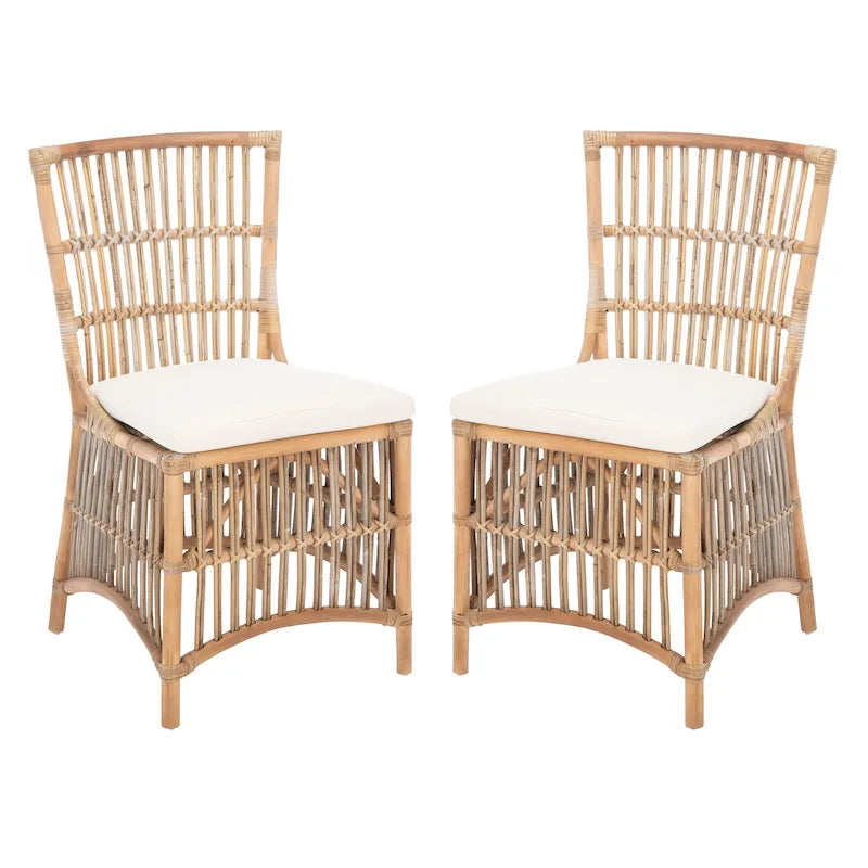 SAFAVIEH Patty Rattan Accent Chair with Cushion (Set of 2) - 19.7  W x 22.1  L x 35.4  H - 20Wx22Dx35H