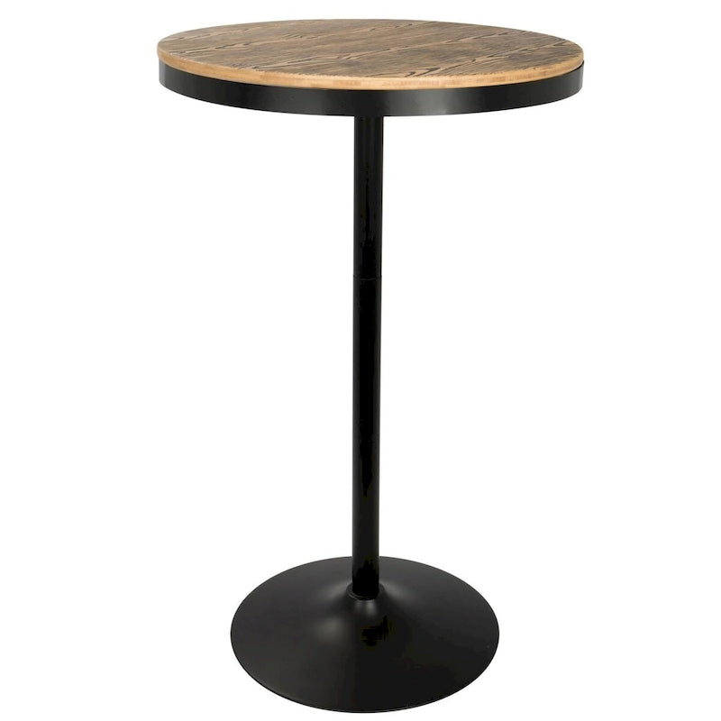 43  Natural Brown Black Metal Round Dakota Industrial Adjustable Bar / Dinette Table