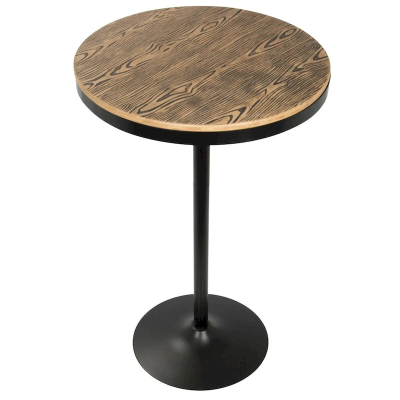 43  Natural Brown Black Metal Round Dakota Industrial Adjustable Bar / Dinette Table