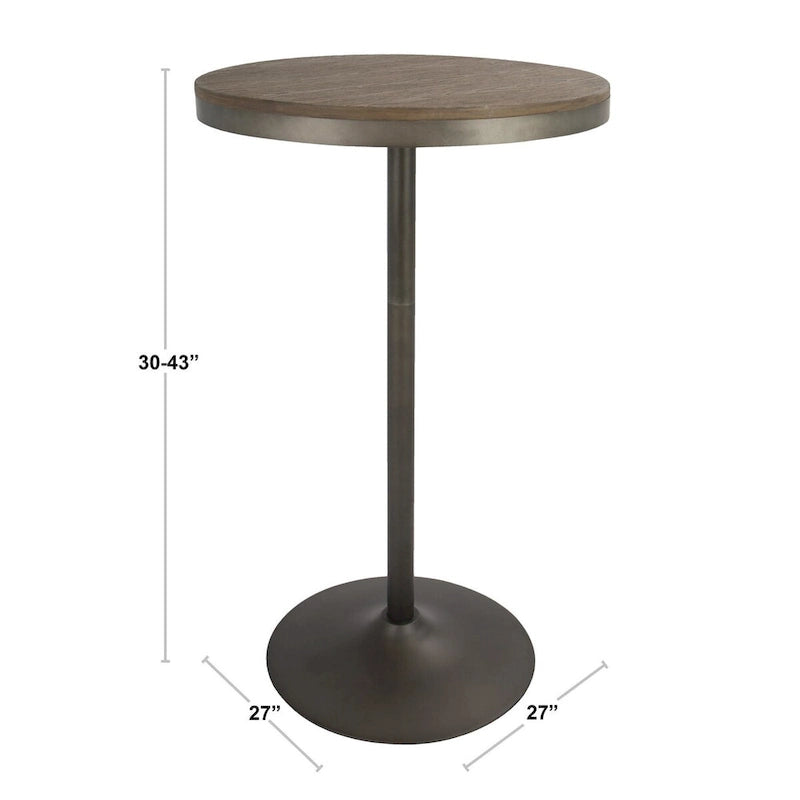 43  Natural Brown Black Metal Round Dakota Industrial Adjustable Bar / Dinette Table