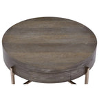 1 Drawer Round Modern Coffee Table with Crossed Metal Legs, Brown and Gold - 16 H x 32 W x 32 L Inches