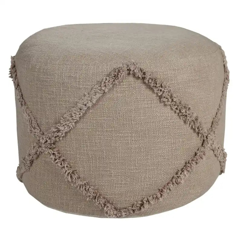 18  Brown Solid Texture Diamond Round Pouf Ottoman