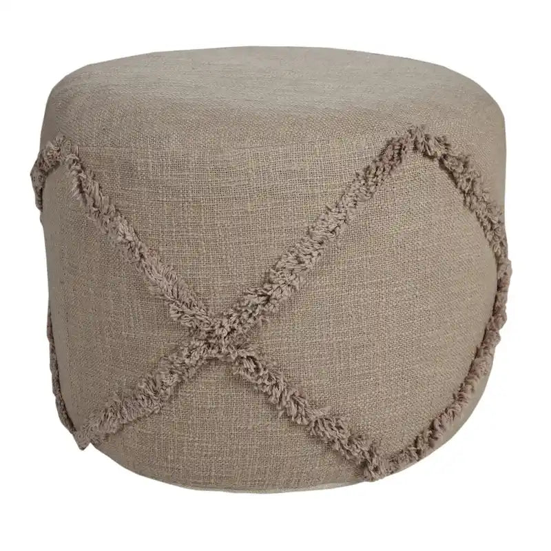 18  Brown Solid Texture Diamond Round Pouf Ottoman