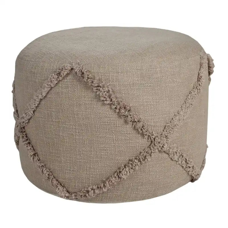 18  Brown Solid Texture Diamond Round Pouf Ottoman