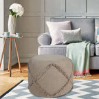 18  Brown Solid Texture Diamond Round Pouf Ottoman