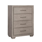 Roundhill Furniture Ennesley Gray Wood Bedroom Set with Upholstered Panel Bed, Dresser, Mirror, Nightstand, and Chest