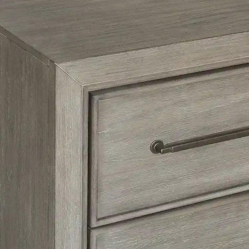 Roundhill Furniture Ennesley Gray Wood Bedroom Set with Upholstered Panel Bed, Dresser, Mirror, Nightstand, and Chest