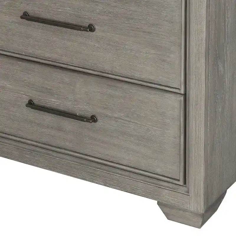 Roundhill Furniture Ennesley Gray Wood Bedroom Set with Upholstered Panel Bed, Dresser, Mirror, Nightstand, and Chest