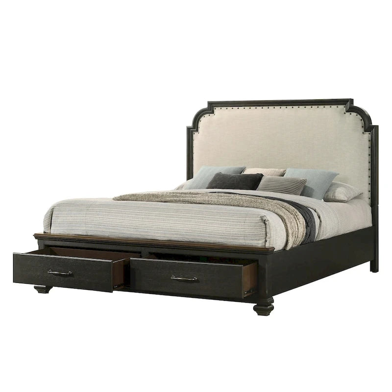Josalina 5 Piece Brown Modern Contemporary Solid Wood And Veneers Fabric Storage Bedroom Set