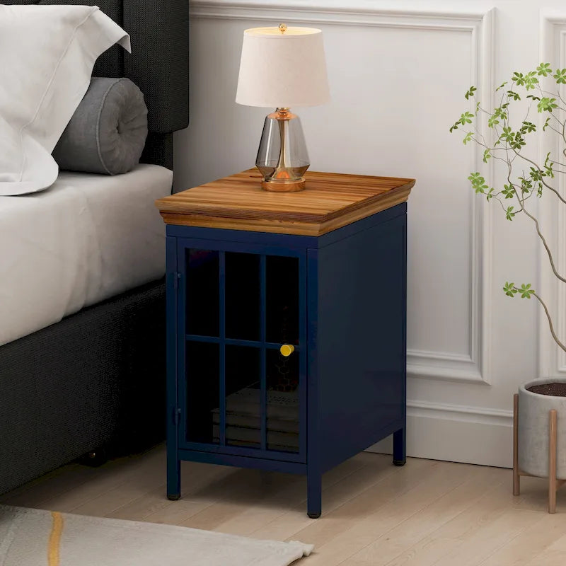 Nightstand with Storage Cabinet & Solid Wood Tabletop, 1PC/ 2PCS