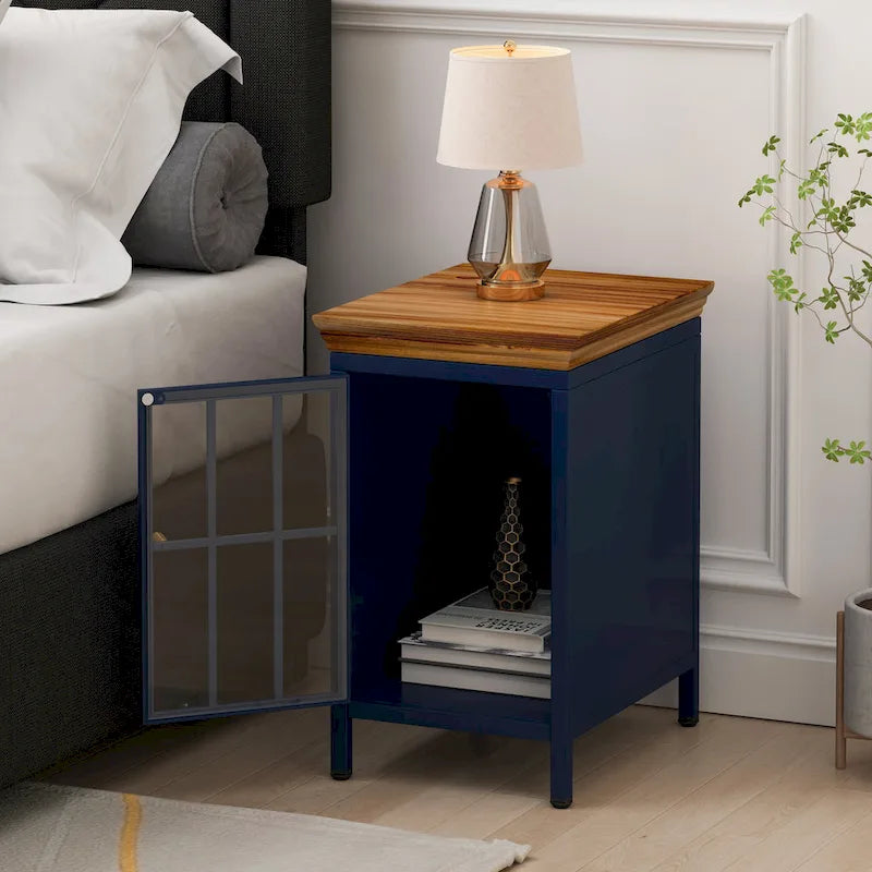 Nightstand with Storage Cabinet & Solid Wood Tabletop, 1PC/ 2PCS