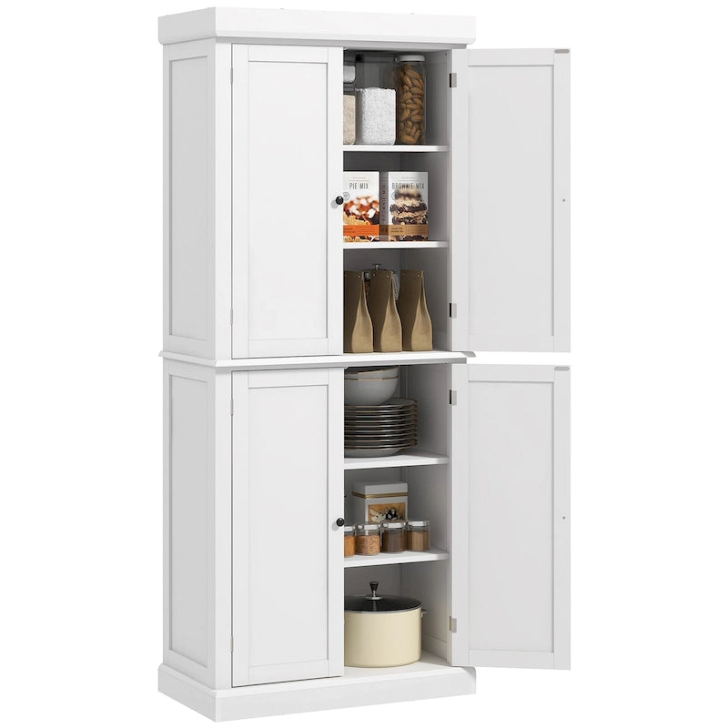 72.5  Kitchen Pantry Storage Cabinet, Freestanding Kitchen Cupboard with 4 Doors and Adjustable Shelves for Dining Room, MDF