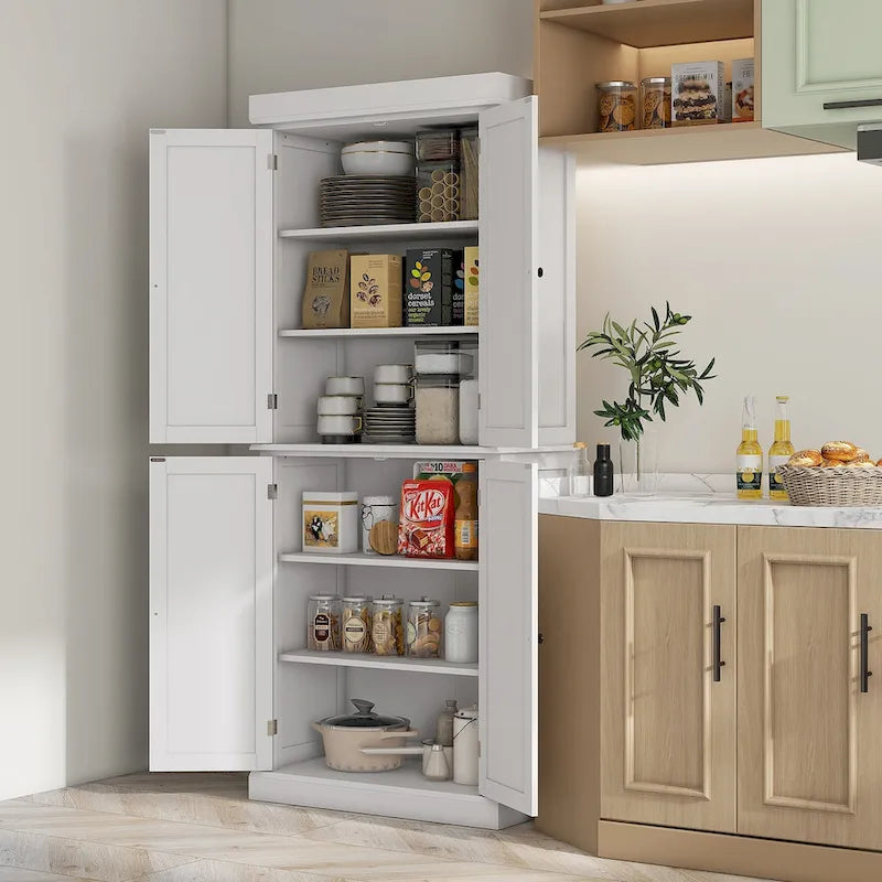 72.5  Kitchen Pantry Storage Cabinet, Freestanding Kitchen Cupboard with 4 Doors and Adjustable Shelves for Dining Room, MDF