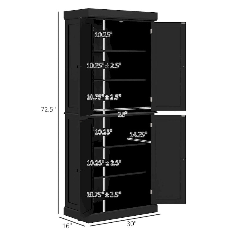72.5  Kitchen Pantry Storage Cabinet, Freestanding Kitchen Cupboard with 4 Doors and Adjustable Shelves for Dining Room, MDF