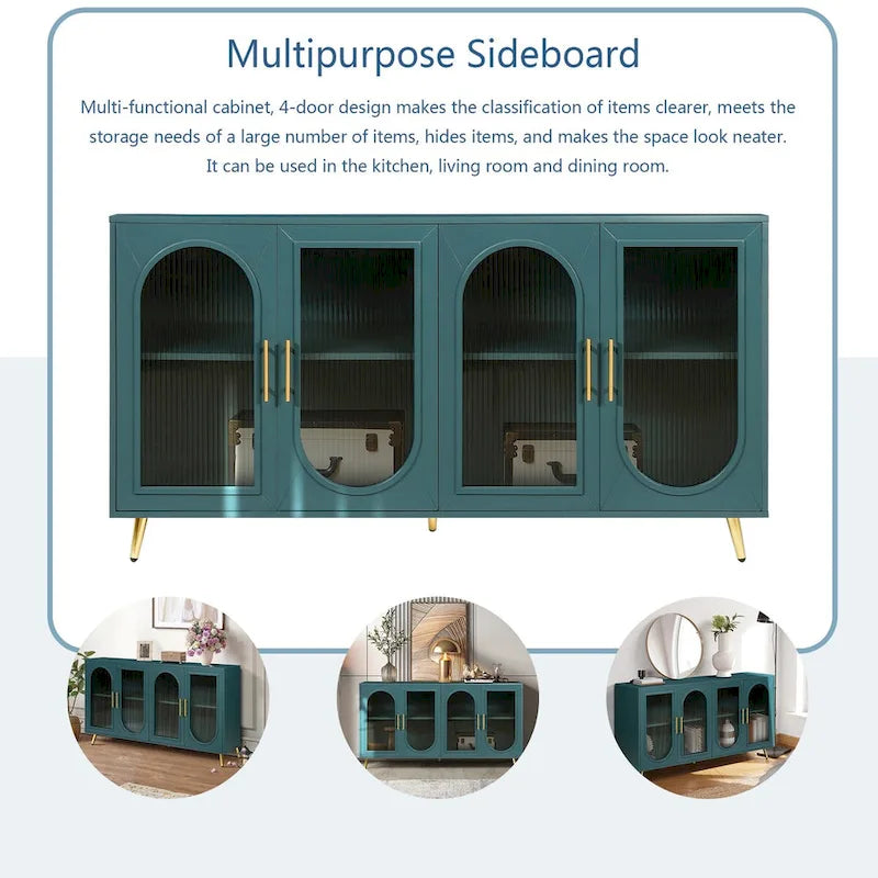 Wood Tv Stand With Storage Cabinet & Adjustable Shelves