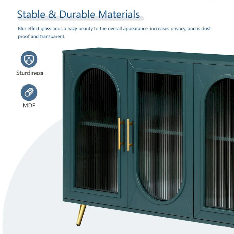 Wood Tv Stand With Storage Cabinet & Adjustable Shelves