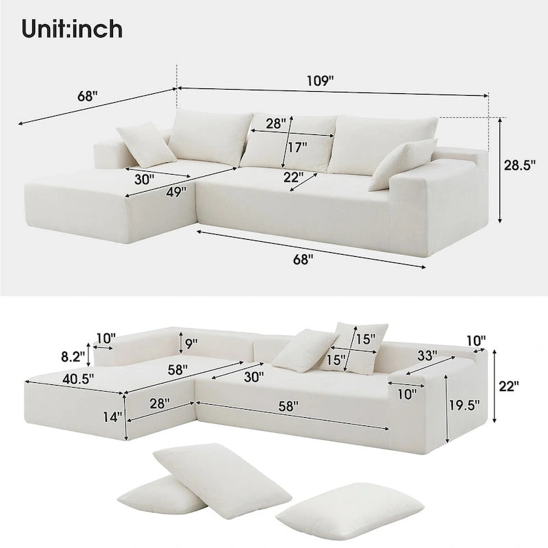 109*68  L-Shape Modular Sectional Living Room Sofa Set Couch Upholstered Sleeper Sofa Free Combination