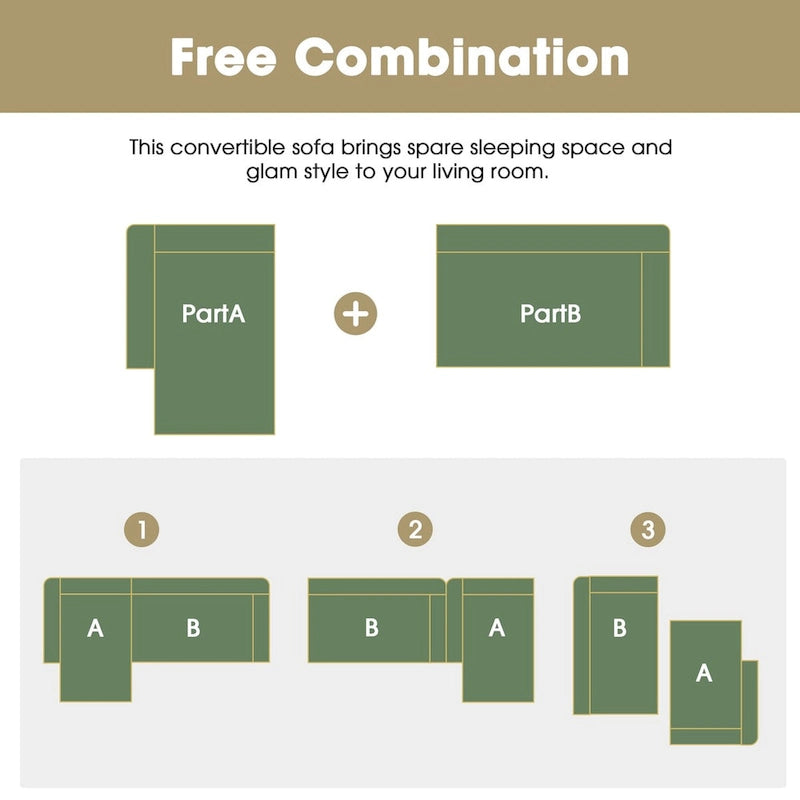 109*68  L-Shape Modular Sectional Living Room Sofa Set Couch Upholstered Sleeper Sofa Free Combination