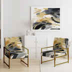 Designart  Pastel Abstract With Blue Black & Gold Spots III  Upholstered Fractals Accent Chair and Modern Arm Chair