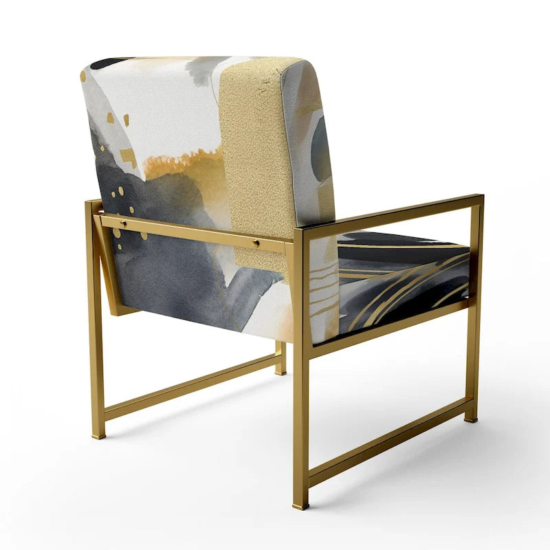 Designart  Pastel Abstract With Blue Black & Gold Spots III  Upholstered Fractals Accent Chair and Modern Arm Chair
