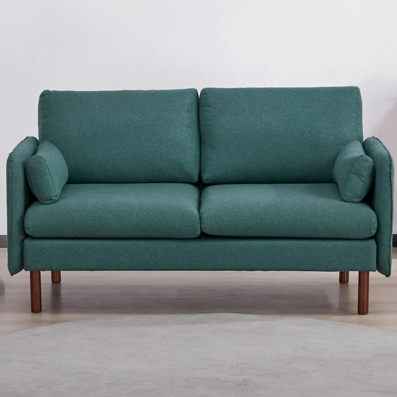 Yucca Modern Loveseat Sofa, Polyester / Vegan Leather Settee Couch - Includes 2 Pillows