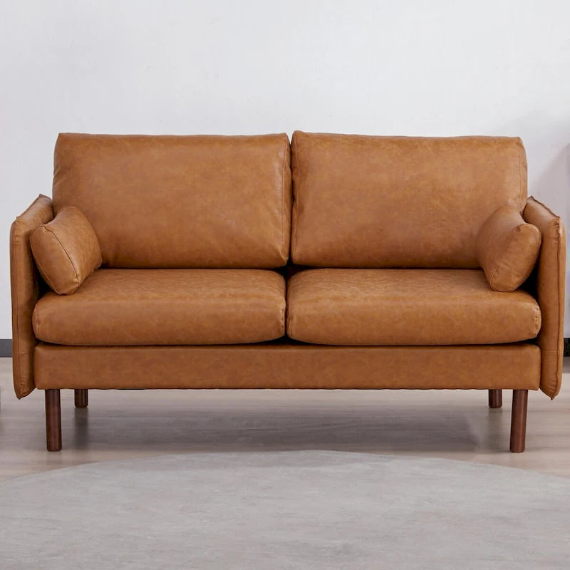 Yucca Modern Loveseat Sofa, Polyester / Vegan Leather Settee Couch - Includes 2 Pillows