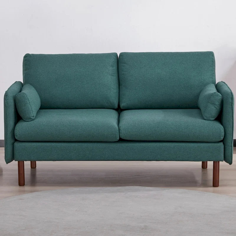 Yucca Modern Loveseat Sofa, Polyester / Vegan Leather Settee Couch - Includes 2 Pillows