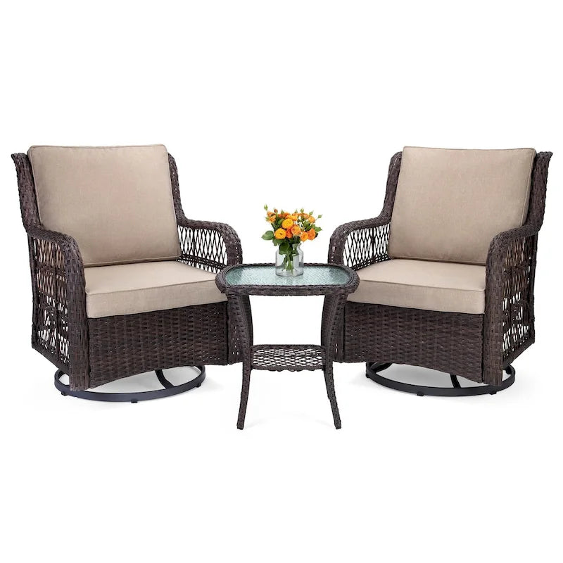 3 Pieces Rocking Wicker Bistro Set