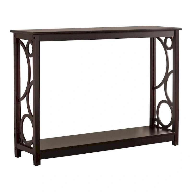 Dark Cherry Finish Wood Entryway Sofa Console Table with Storage Shelf for Hallway, Foyer, Living Room