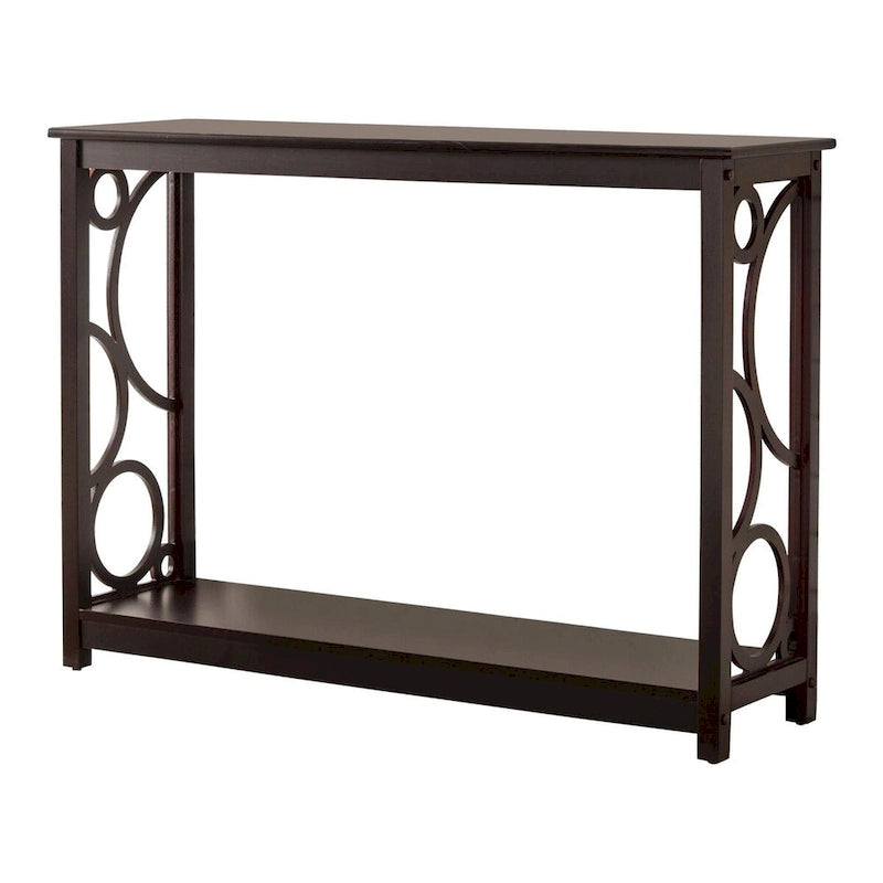 Dark Cherry Finish Wood Entryway Sofa Console Table with Storage Shelf for Hallway, Foyer, Living Room