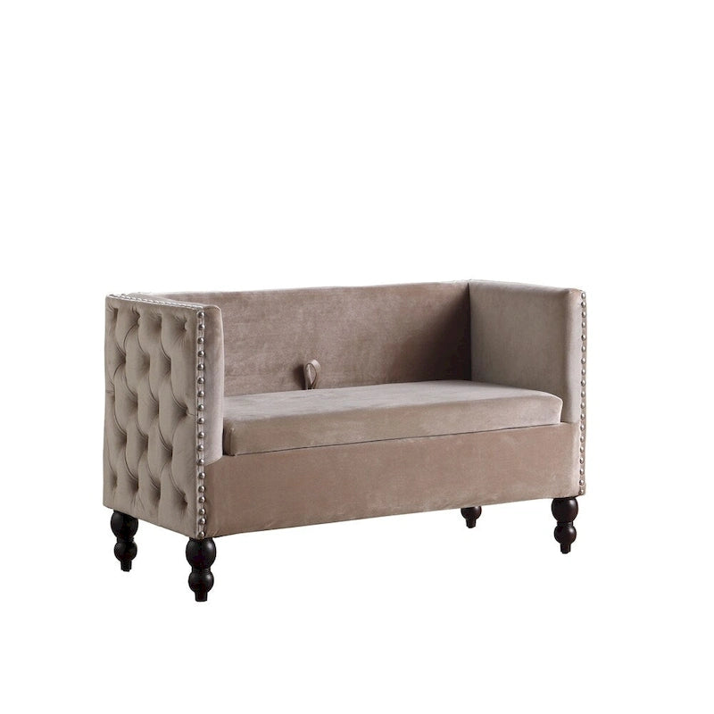 Modern Velvet Tufted Nailhead Storage Settee Loveseat