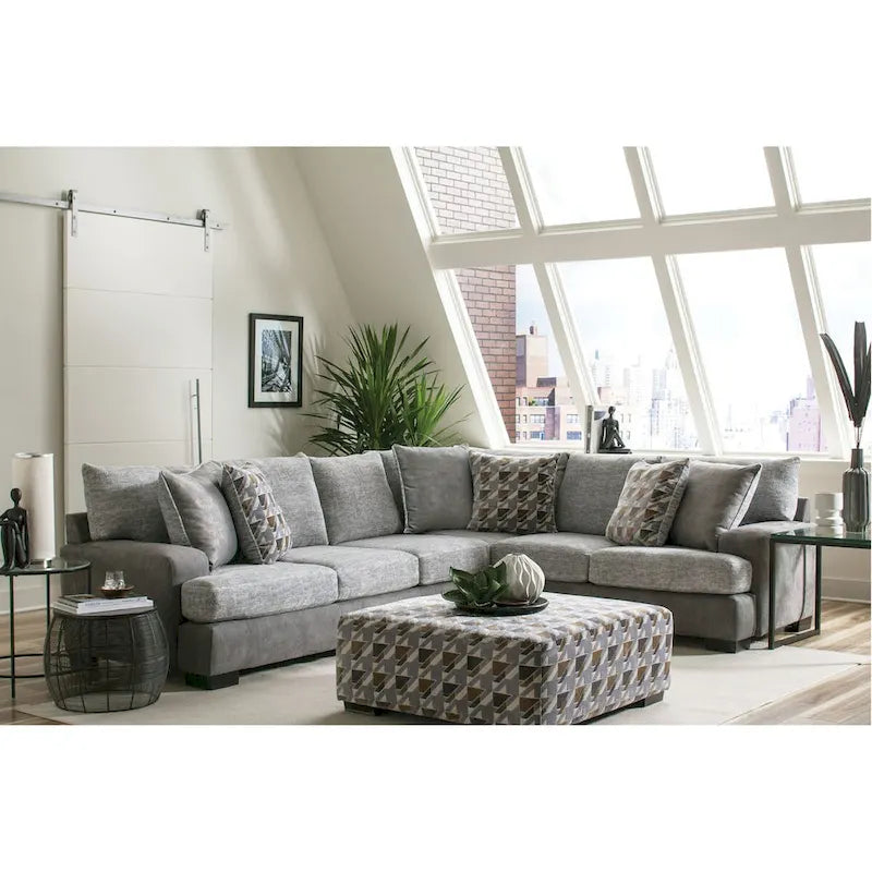 Herm Transitional Grey Solid Wood L-Shaped Sectional by Furniture of America