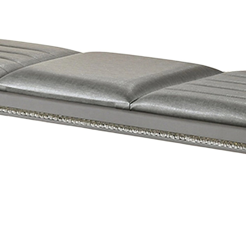 Sam 54 Inch Modern Upholstered Bench, Clear Acrylic Legs, Crystal Accents