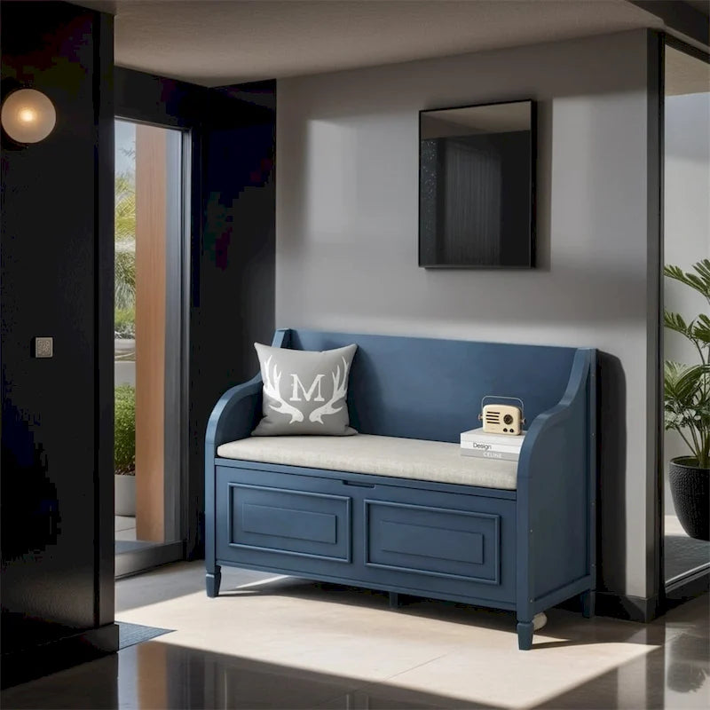 Solid wood Entryway Multifunctional Storage Bench with Safety Hinge