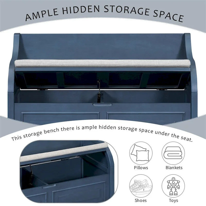 Solid wood Entryway Multifunctional Storage Bench with Safety Hinge