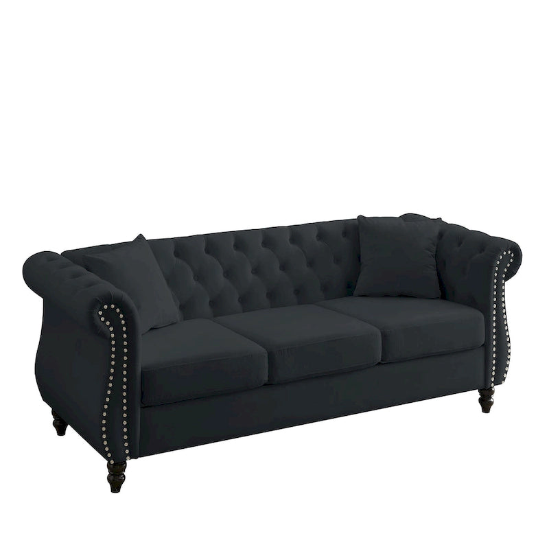 3-Seater Chesterfield Upholstered Tufted Sofa with Rolled Arms and Nailhead